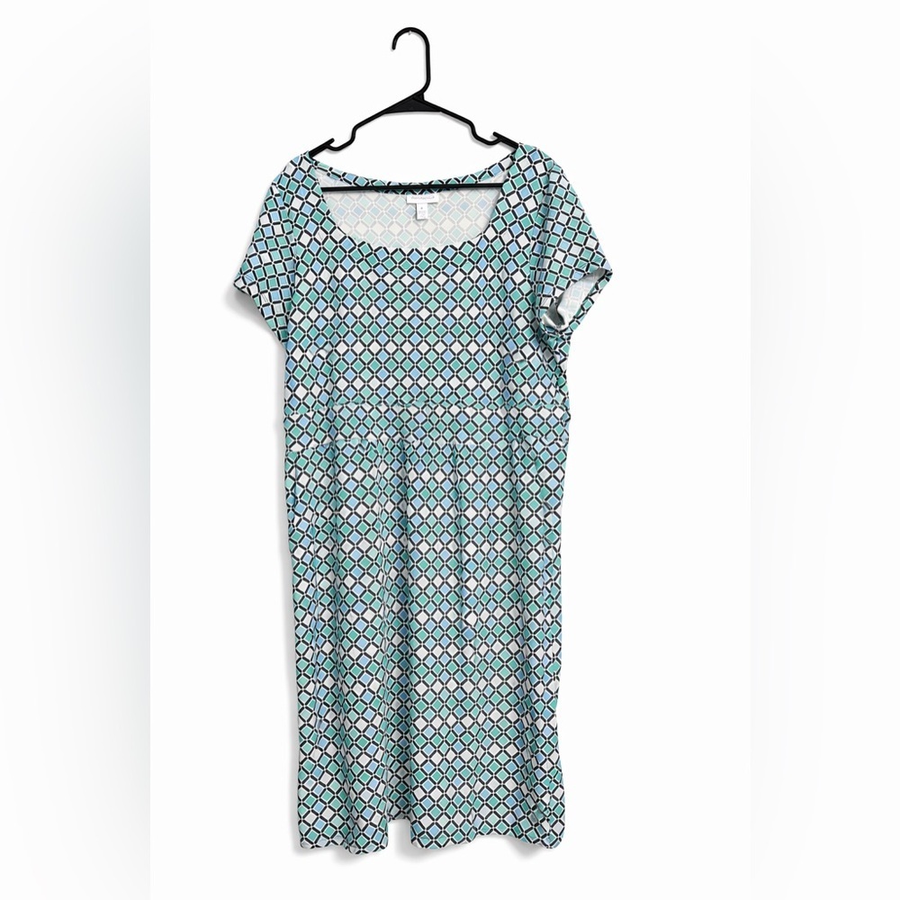 Charter Club Midi Dress XL NEW w/ Tags Geometric Turquoise Mint Scoop Neck